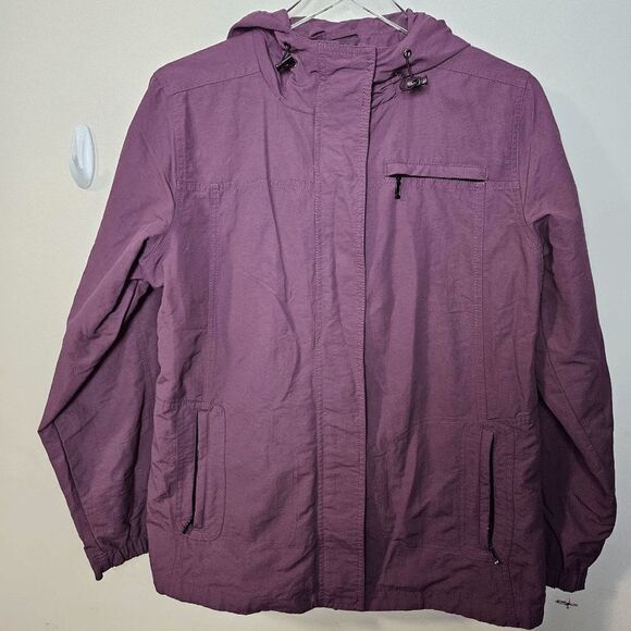 Eddie Bauer Rain Jacket Hooded Full Zip #3914  Womens 100% Nylon Purple Size Lar - Picture 1 of 5